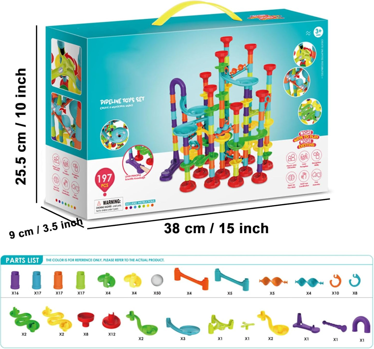 50 PCS Marble Toy Premium Set,STEM Educational Building Block Toy,Marble Track Race Set with 15 Glass Marbles for Boys & Girls,Construction Building Blocks Toys for Kids