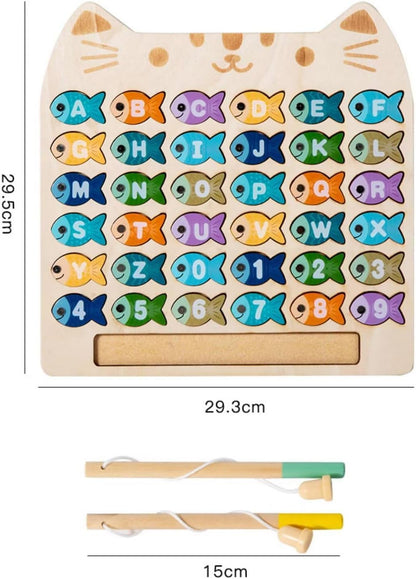 Magnetic Fishing Game for Toddlers, Wooden Alphabet Puzzle Maze Board, Preschool ABC Uppercase Lowercase Letter Matching Game, Montessori Educational Fine Motor Skill Toy for Boy Girl Kids