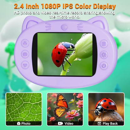 Pocket Kids Microscope, 1000X Handheld Microscope for Kids w/2.4'' Screen, Photo Video Mini Portable Microscopes Science Edu Digiscope, Christmas Birthday Gifts Ideas for Kids Ages 3-12 (Purple)