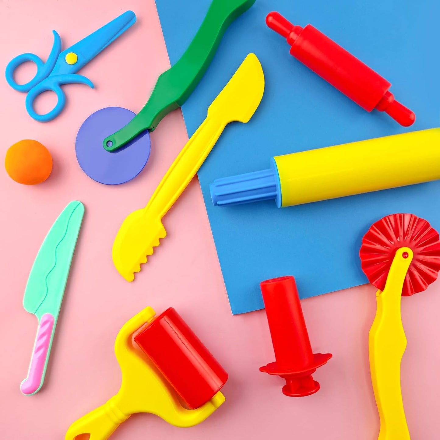 Dough Tools for Kids,9-Piece Kids Clay and Dough Tool Kit– Includes Roller, Rolling Pins, Cutting Tools, Safe Scissors & Plastic Knife for Fun DIY Craft Activities