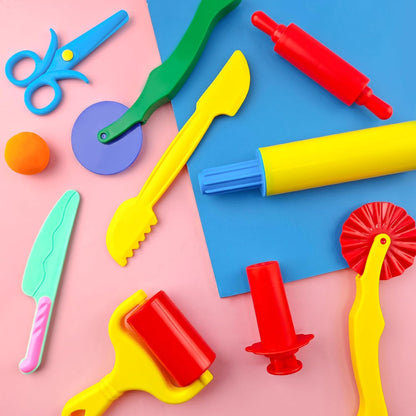 Dough Tools for Kids,9-Piece Kids Clay and Dough Tool Kit– Includes Roller, Rolling Pins, Cutting Tools, Safe Scissors & Plastic Knife for Fun DIY Craft Activities