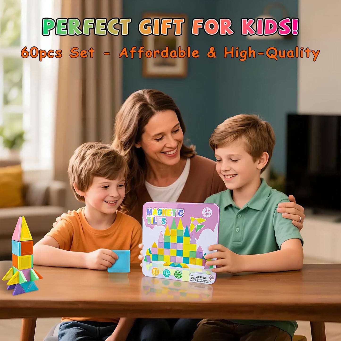 Mini Magnetic Tiles,42PCS Magnetic Building Blocks with Metal Storage Box,STEM Toys for Kids Ages 3+,Sensory Toys for Kids with Autism