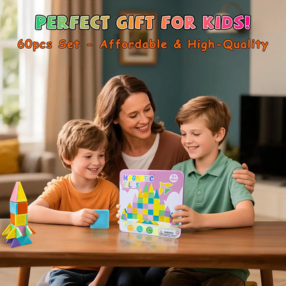 Mini Magnetic Tiles,42PCS Magnetic Building Blocks with Metal Storage Box,STEM Toys for Kids Ages 3+,Sensory Toys for Kids with Autism