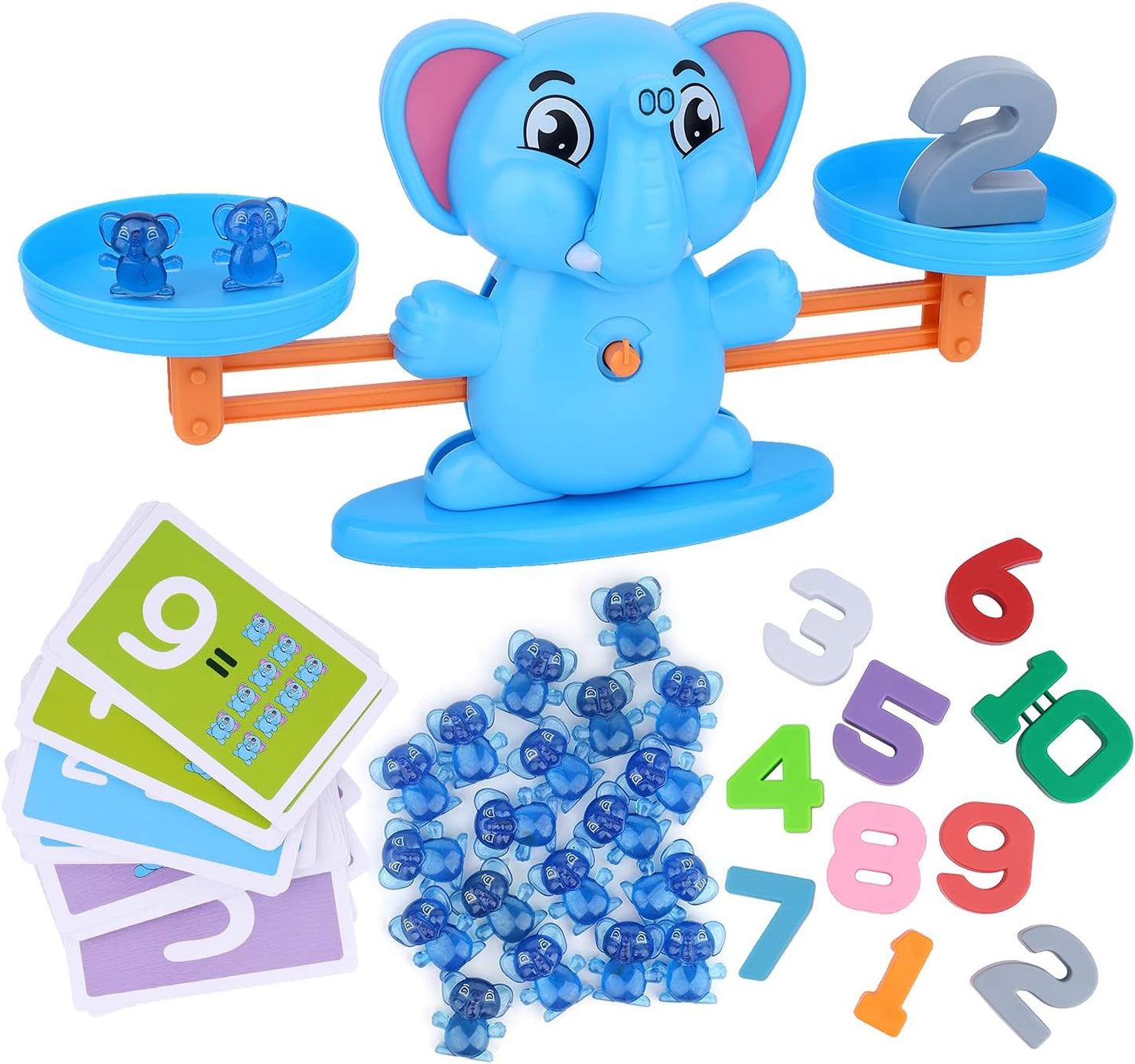 Elephant Balance Game Toy, STEM Educational Math Number Balance Game, Learning Counting Number Toy with Little Elephants, Numbers, Suitable for Toddlers Boys Girls 3 Years and up(Blue)