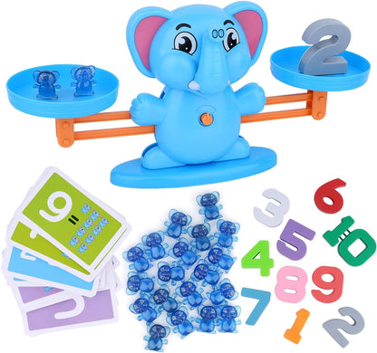 Elephant Balance Game Toy, STEM Educational Math Number Balance Game, Learning Counting Number Toy with Little Elephants, Numbers, Suitable for Toddlers Boys Girls 3 Years and up(Blue)
