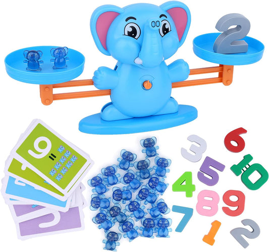 Elephant Balance Game Toy, STEM Educational Math Number Balance Game, Learning Counting Number Toy with Little Elephants, Numbers, Suitable for Toddlers Boys Girls 3 Years and up(Blue)
