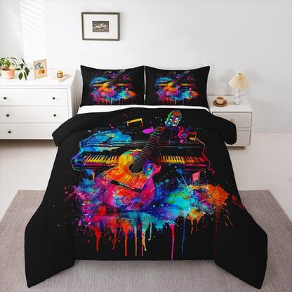 Erosebridal Drum Kit 3D Print Kids Comforter Sets Rock Music Themed Full Bedding Set for Boys Girls Musical Pattern Comforter Set,Colorful Retro Style Quilt Duvet 3 Pcs
