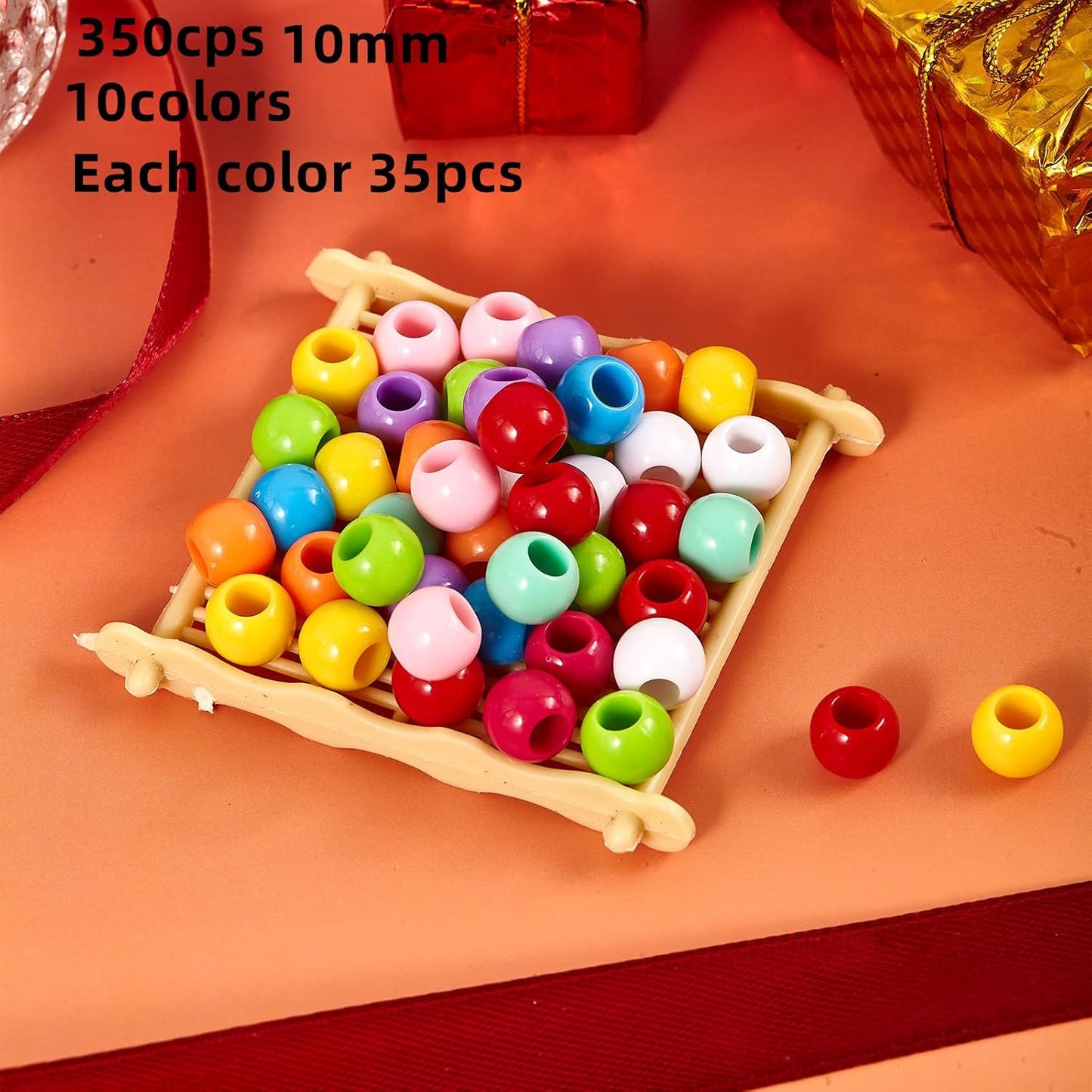 160pcs 12mm Plastics Acrylic Beads Mix 10 Color Large Hole Hair Beads(Hole:5.5mm)