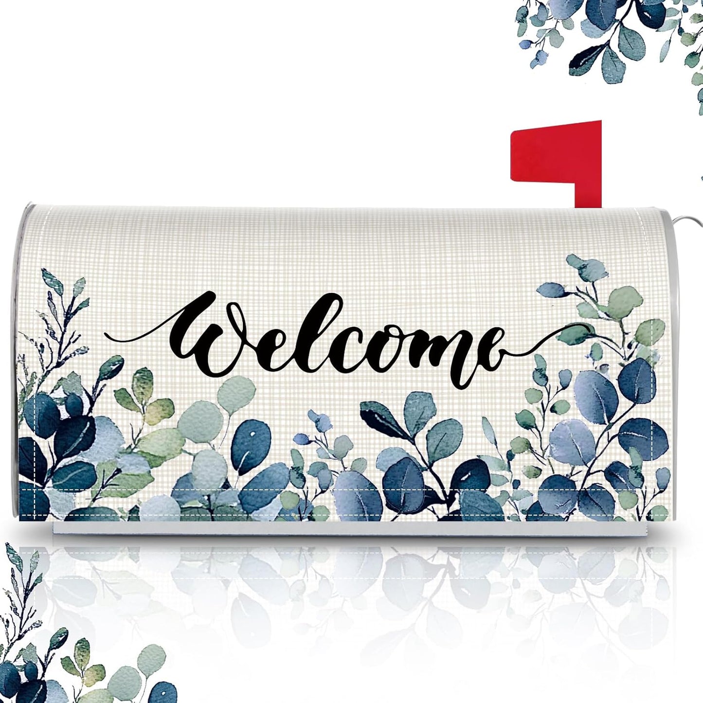 Tiamon Monogrammed L Mailbox Covers Magnetic Eucalyptus Welcome Letter Box Wrap Standard Size 21x18 Inch Spring Summer Leaves Mailbox Decor Eucalyptus Letter Numbers Decoration for Outdoor Garden Yard