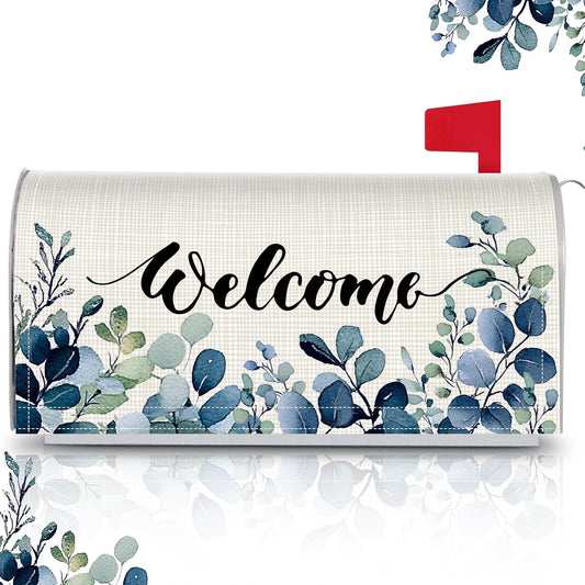 Tiamon Monogrammed L Mailbox Covers Magnetic Eucalyptus Welcome Letter Box Wrap Standard Size 21x18 Inch Spring Summer Leaves Mailbox Decor Eucalyptus Letter Numbers Decoration for Outdoor Garden Yard