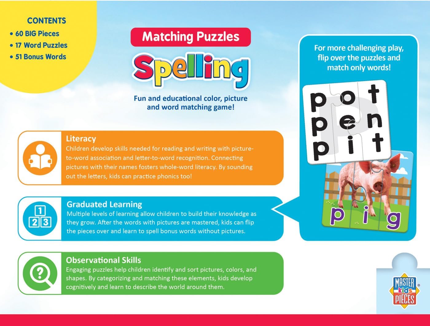 MasterPieces Kids Games - Educational Spelling Matching Game - Game for Kids and Family - Laugh and Learn