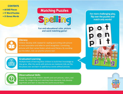 MasterPieces Kids Games - Educational Spelling Matching Game - Game for Kids and Family - Laugh and Learn