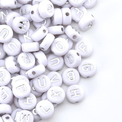 1600Pcs White and Silver Round Letter Beads A-Z, 4X7mm Acrylic Alphabet Beads for Jewelry Making