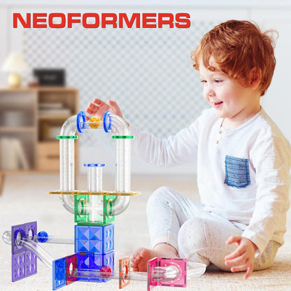 115Pcs Magnetic Marble Run Set for Kids, STEM Building Toys with Racing Track Tiles, Funnels & Slopes, 3D Construction Marble Maze Educational Learning Gift for Boys & Girls Ages 3-8+
