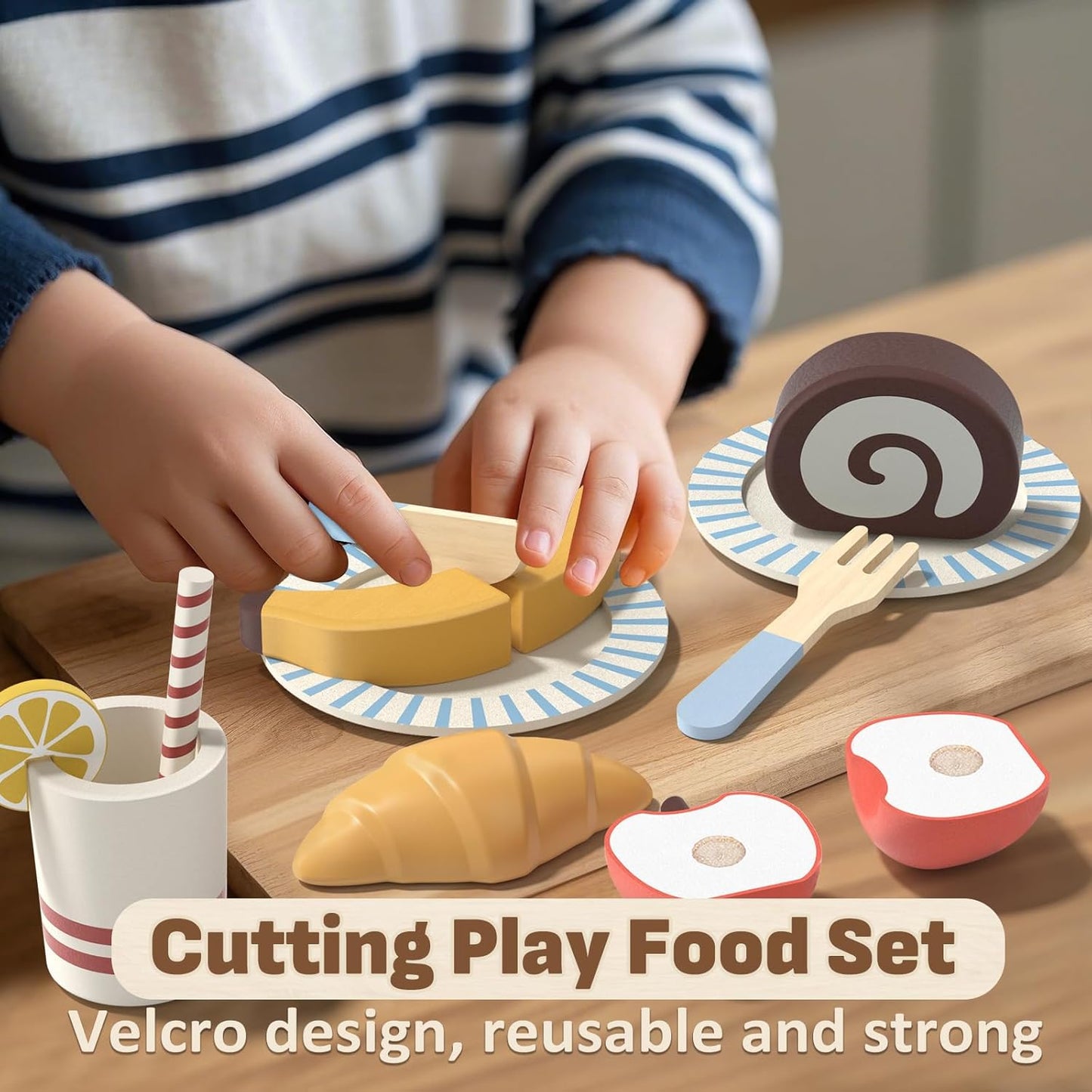 Lehoo Castle Wooden Play Food Set, Toy Food for Toddlers 1-3, Pretend Play Kitchen Accessories, Cutting Food Toys, Montessori Sorting Toys for Kids 3-5 Girls Boys