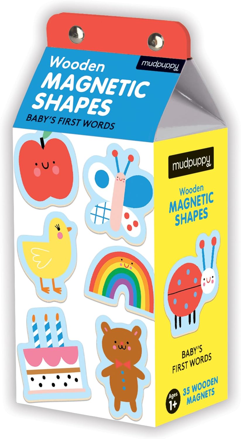 Mudpuppy Baby's First Words – Wooden Magnetic Shapes Featuring Adorable Everyday Objects for Children Ages 1 and Up