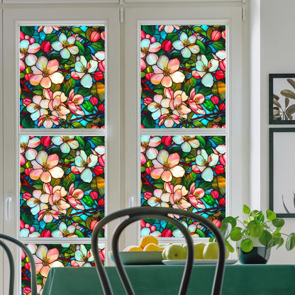 JOONOR Privacy Window Film Stained Glass Window Sticker Non-Adhesive Frosted Glass Film Decorative Magnolia Flower Pattern Static Cling Decals for Home UV Blocking/Heat Insulation 17.7 x 39.4 Inch