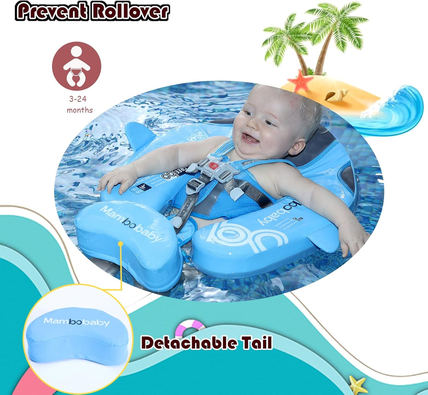 Baby Pool Float with UPF50+ 3D Adjustable Canopy, Add Tail Mambobaby Float Non Inflatable Infant Floats for Pool, Cartoon Narwhal Baby Floats (NPink with Canopy-U05NPCTLUROHML01U05)