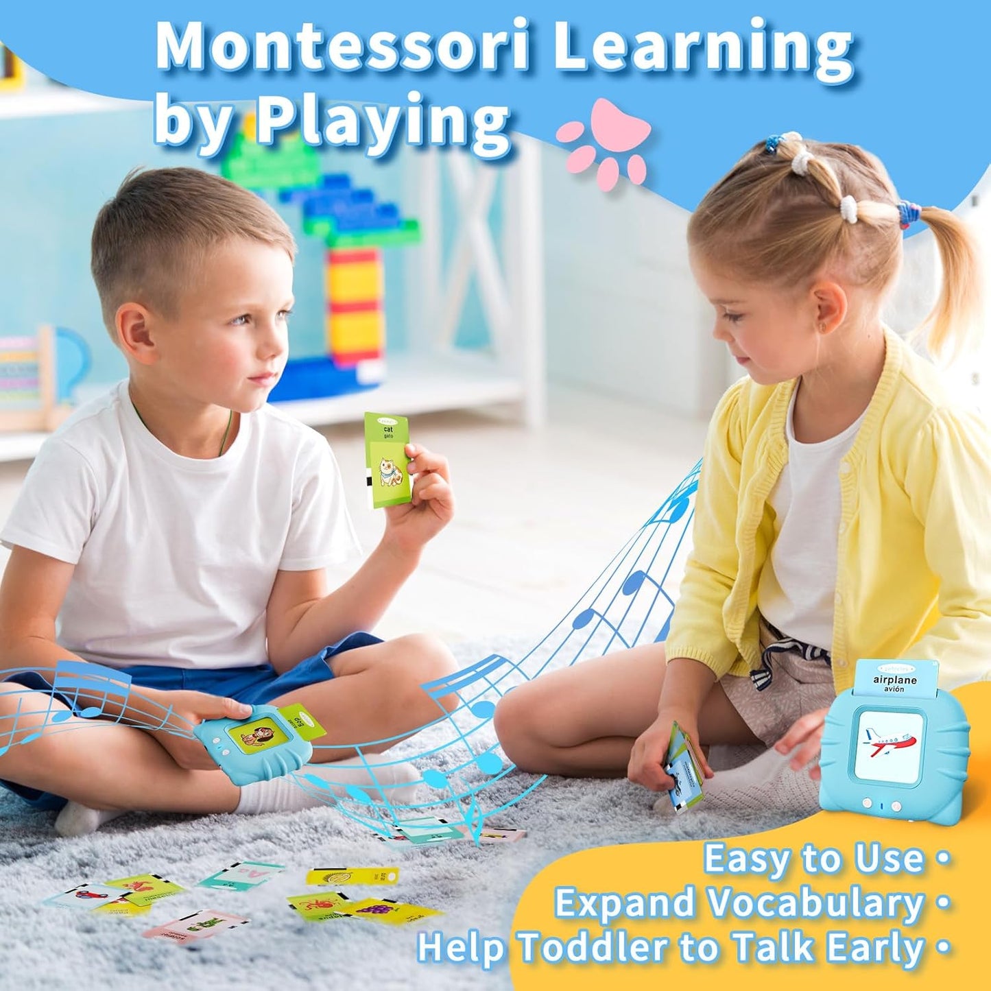 Aullsaty Talking Flash Cards for Toddlers 1-3, Upgraded 248 Sight Words Montessori Speech Therapy Toy, Autism Sensory Educational Learning Toys, Birthday Gifts for Boys Girls (Pink)