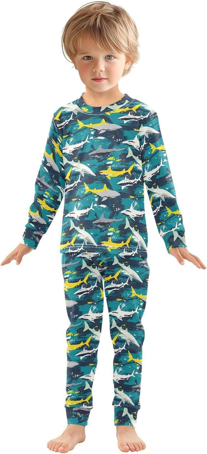 ALAZA Shark Starfish Palm Tree 2 Piece Pajama Set Long Sleeve Top and Pants Sleepwear Unisex - Colors A