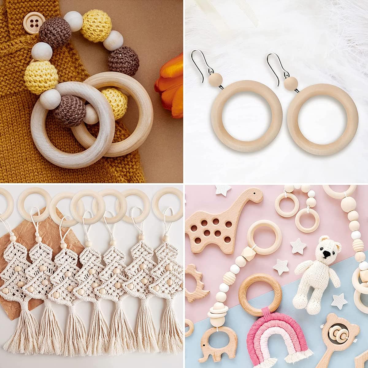 30 Pcs Wooden Rings for Craft, 55mm 2.2inch, Natural Wood Rings for Macrame Pendant Connectors,Jewelry Making, Decor DIY Craft