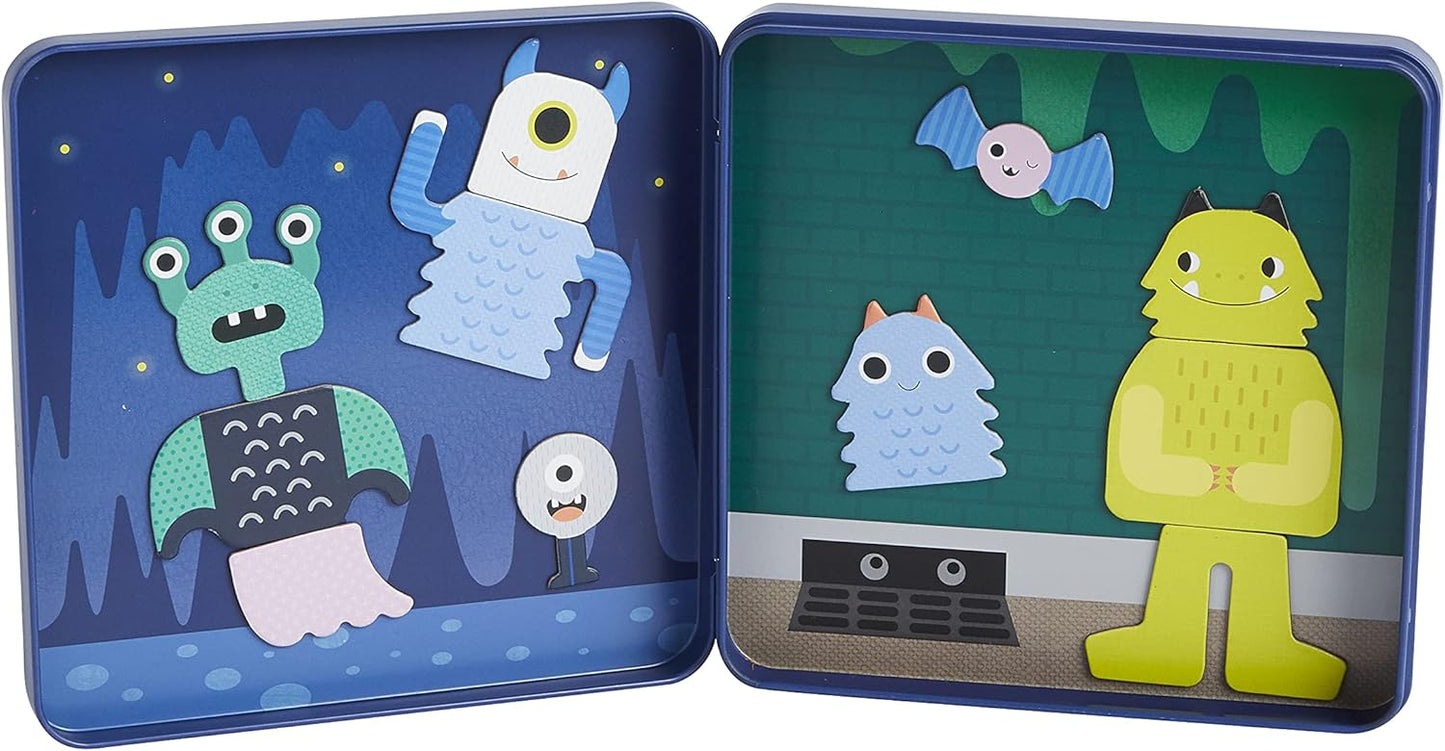 Petit Collage Magnetic Play Set, Monsters – Mix & Match Magnetic Game Board, Ideal for Ages 3+ – Includes 2 Magnetic Scenes and Over 25 Magnet Pieces, Ideal Travel Activity for Kids