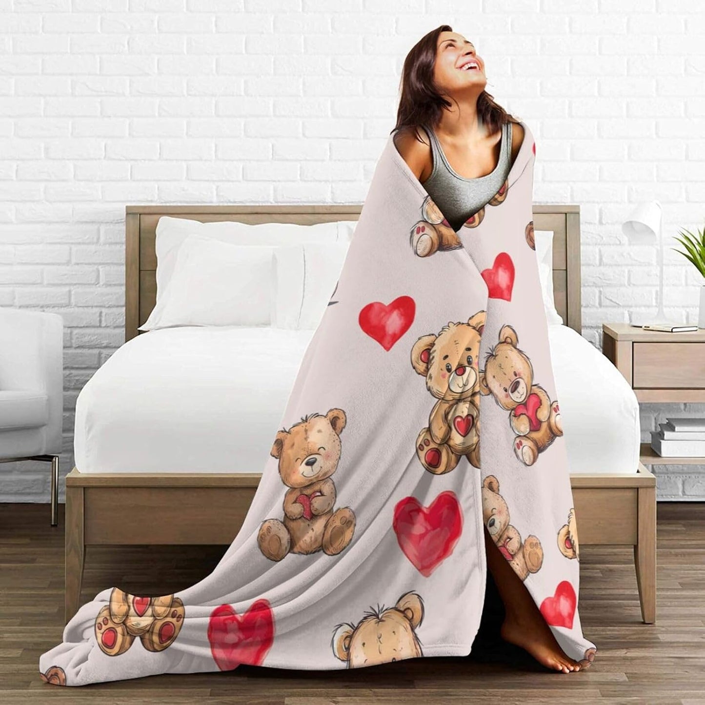Bear Print Blanket Cute Baby Bear Fleece Throw Blanket Fuzzy Plush Super Soft Cozy Warm Decor Blanket Toddler Nursery Gifts for Boys Girls Kids Adult Men Women 40"x50"
