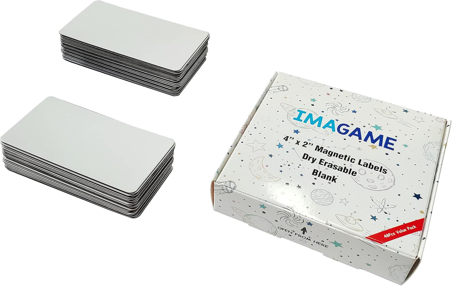 IMAGAME Dry Erase Magnets, Blank Magnetic Dry Erase Labels, 36-Pack, Erasable Magnets for Whiteboard, Multipurpose White Magnetic Labels to Write On for Classroom, Home, Education, Office, 3" x 5"
