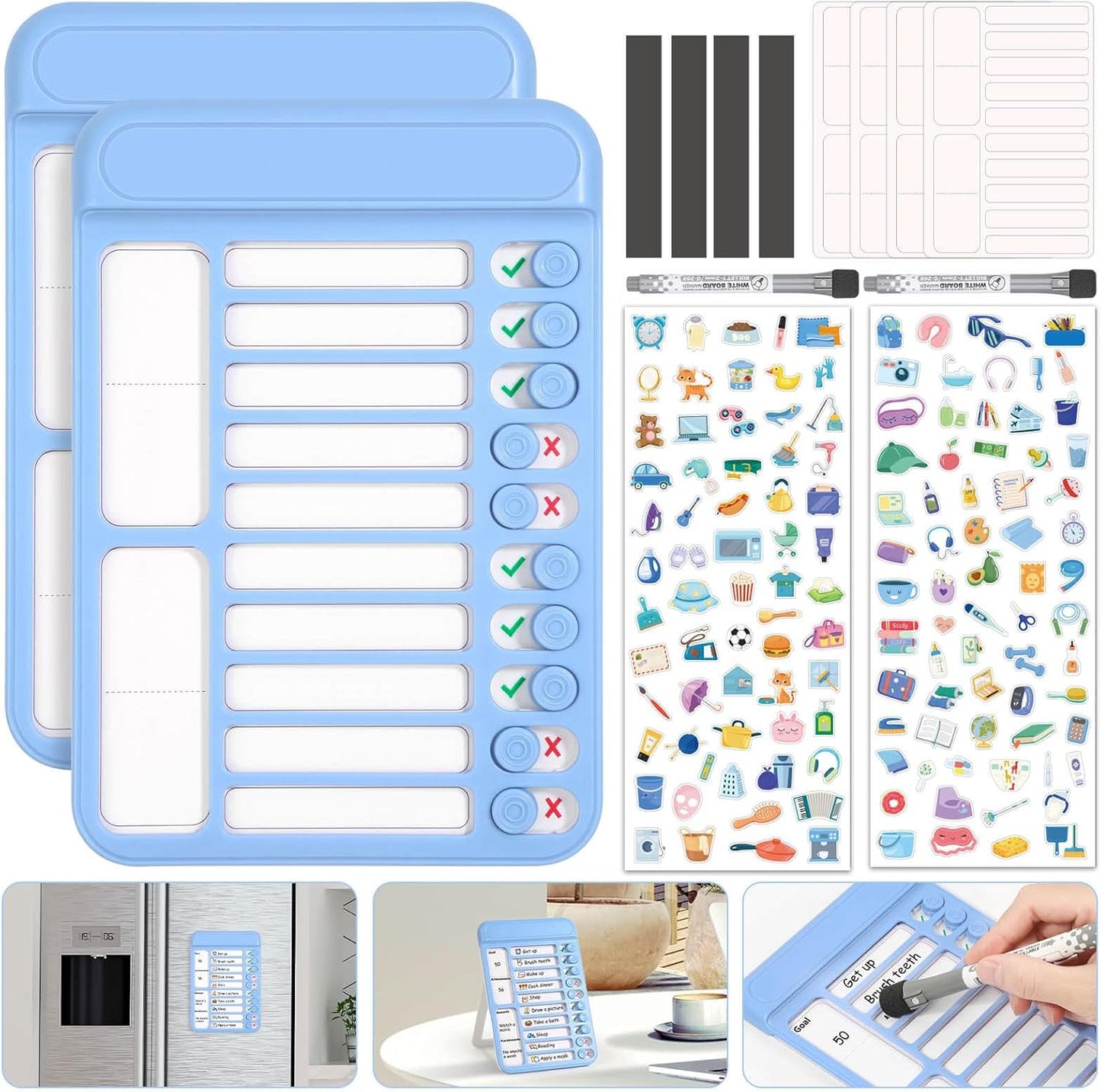 Audab Dry Erase Chore Chart for Kids, Magnetic Checklist Board, My Chores Slider Chart to Do List Board, Routine Reward Chart Schedule Board Task Tracker for Home Refrigerator, Wall, Desk (Pink)