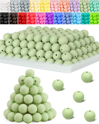 120PCS FIVEIZERO Silicone Beads for Keychain Making, 15mm Glacier Gray Round Silicone Rubber Focal Beads Bulk for DIY Crafts, Bracelets, Necklaces, and Pens