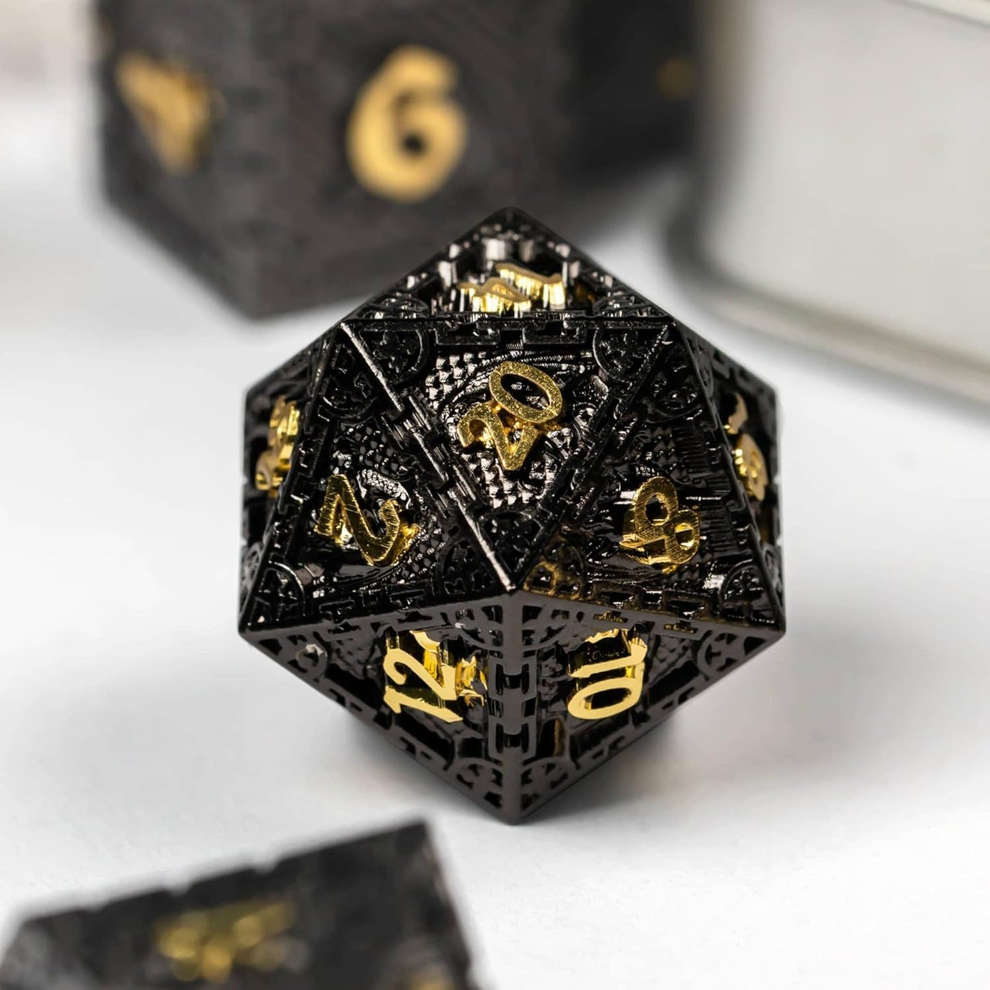 UDIXI Steampunk Metal Dice Set, 7 Die Polyhedral DND Dice Set for D&D Role Playing Game and Math Teaching (Ancient Copper)