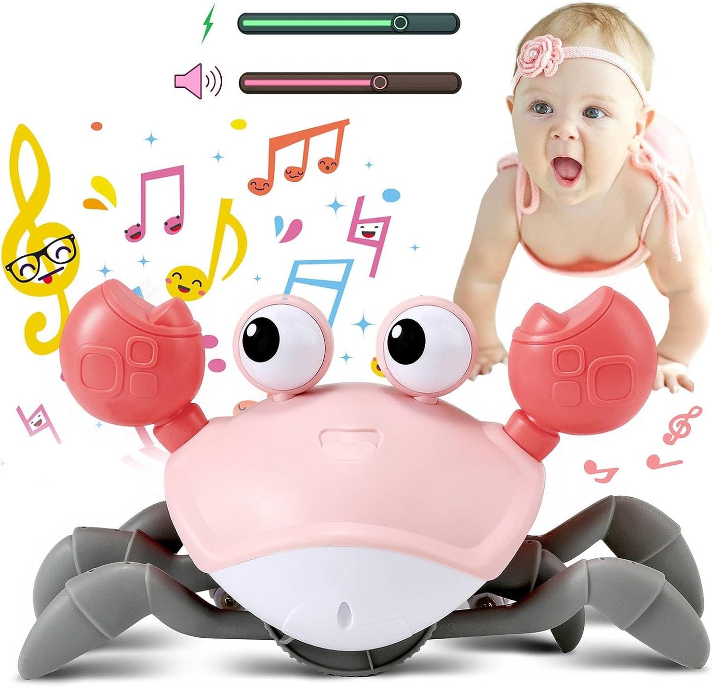 Crawling Crab Gear Set Toy - Tummy Time Musical Crab Toys Stacking & Building Blocks Educational STEM Game for Toddlers & Kids 3-5, 1 2 3 Yr Old Birthday Gift Christmas Stuff for 0-36 Month Boys Girls
