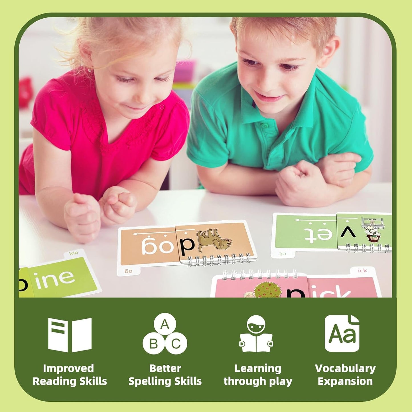 Word Family Build Book, 40 Read and Rhyme Flip Activity Book, Learn to Read Phonics Flash Cards, Sight Words Reading Games for Kids Ages 4-8 Kindergarten 1st 2nd 3rd Homeschool Educational