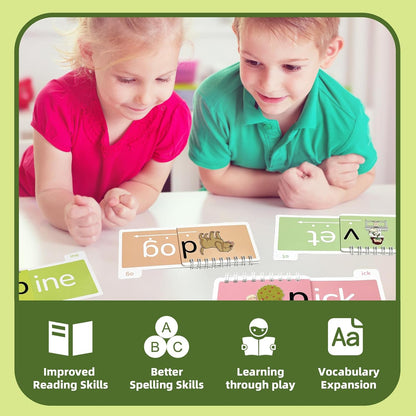 Word Family Build Book, 40 Read and Rhyme Flip Activity Book, Learn to Read Phonics Flash Cards, Sight Words Reading Games for Kids Ages 4-8 Kindergarten 1st 2nd 3rd Homeschool Educational