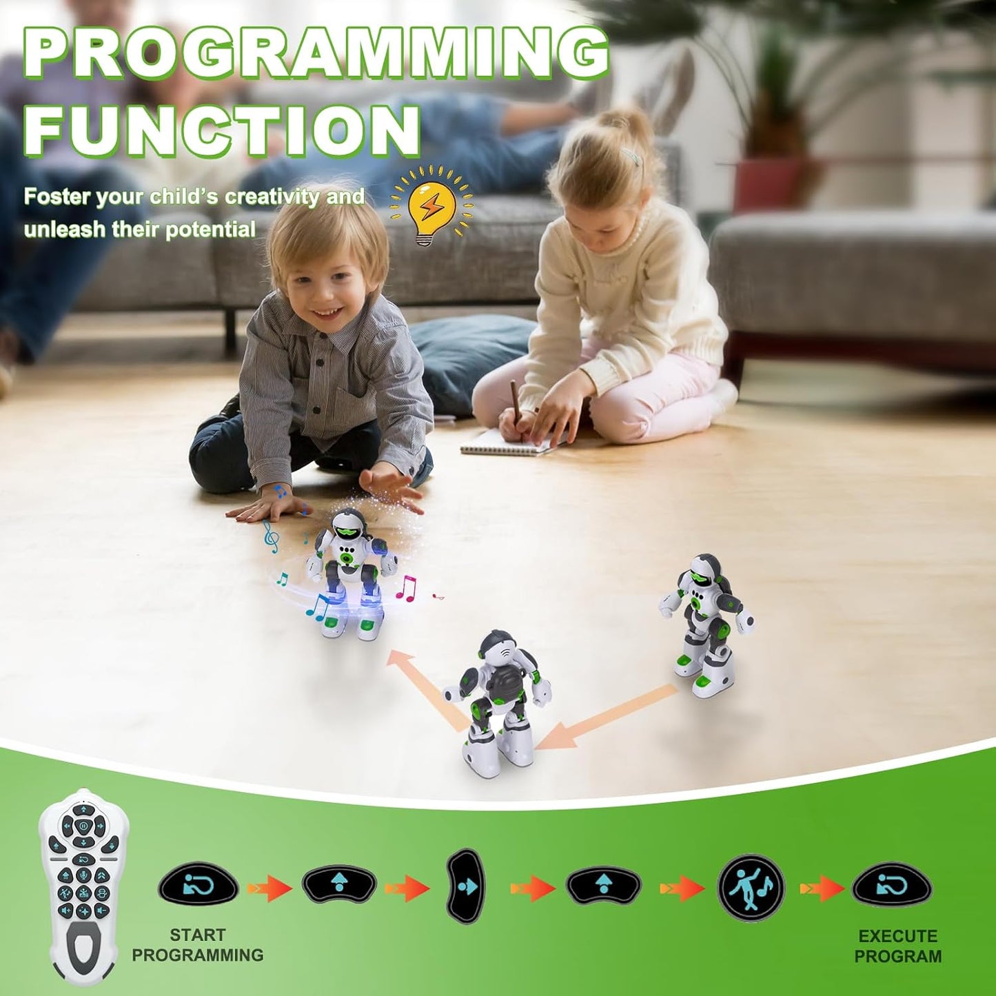 Remote Voice Control Large Robot: Intelligent Programmable Popular Science Story Toys with Gesture Sensing Presents for Kids