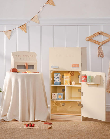 ROBOTIME Kids Play Kitchen Set - Rustic Wooden Kitchen Sets, Pretend Play Kitchen with Leaf Light String, Apron, and Groves, for Toddlers 3+ (Rustic Style)