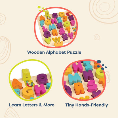 B. toys – Alpha B. Tical – Wooden Alphabet Puzzle – 26 Letter Pieces – Chunky Wooden Puzzle – Educational Toys for Toddlers, Kids – 18+ Months