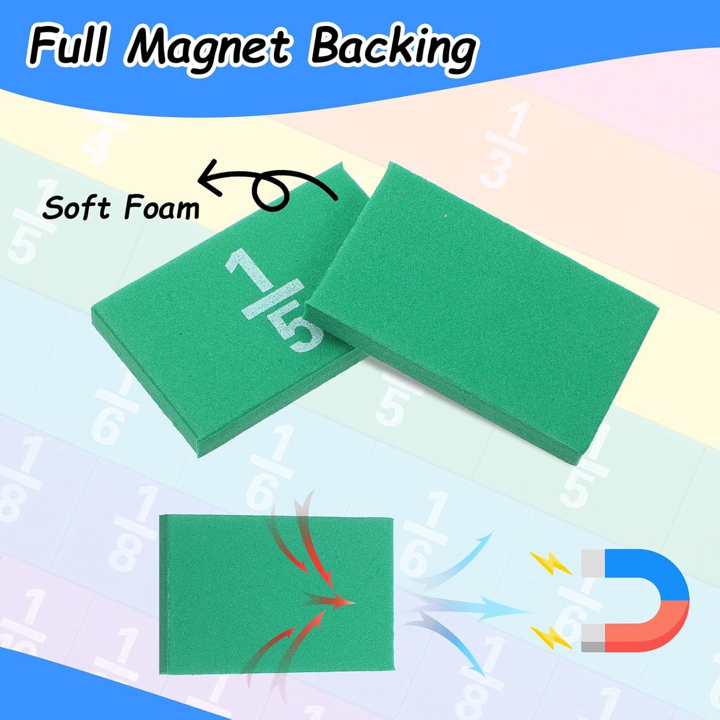 12 Sets Rainbow Fraction Tiles Set, Plastic Fractions Manipulatives Math Magnetic Learning Manipulatives for The Home Curriculum