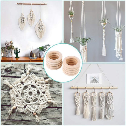 100 Pcs 5 Sizes Natural Wood Rings for Crafts, Unfinished Smooth Wooden Ring for Macrame, Wood Circles for Craft, DIY Ring Pendant and Connectors Jewelry Making
