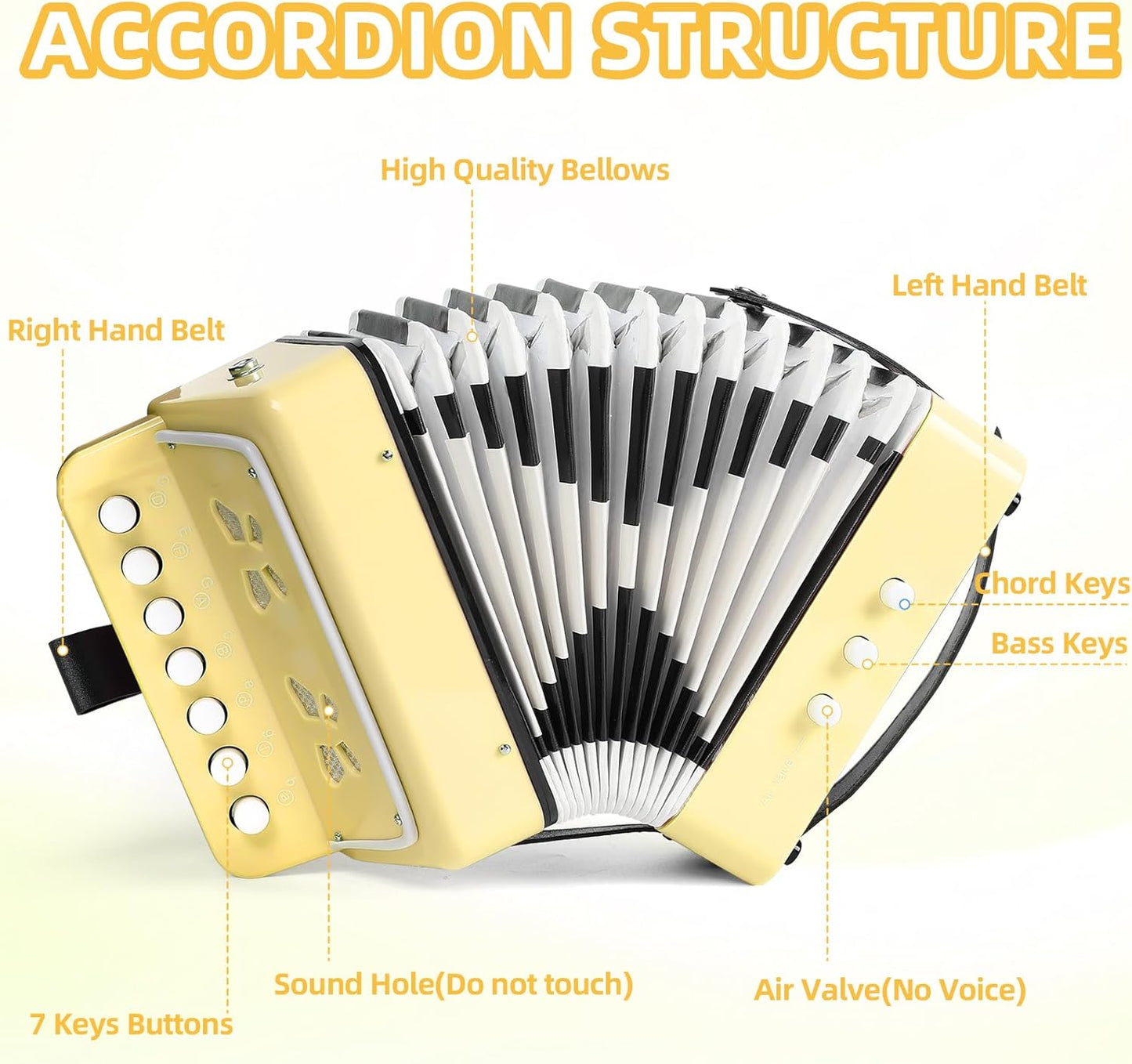 10 Keys Kids Accordion, Horse Button Accordion Toys Accordian Mini Musical Instruments Button for Child Children Kids Toddlers Beginners (Light Pink)