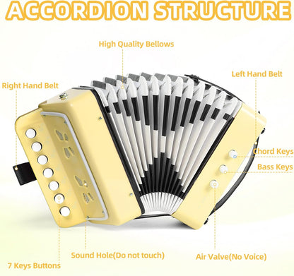 10 Keys Kids Accordion, Horse Button Accordion Toys Accordian Mini Musical Instruments Button for Child Children Kids Toddlers Beginners (Light Pink)
