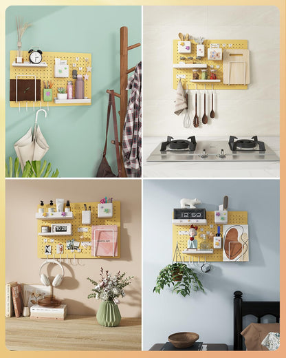 Metal Pegboard Kit — Carbon Steel Pegboards with 26 Accessories, Pegboard Wall Organizer for Home, Office, Study Room, Kitchen, Craft Room & Gaming Setup — 24″ × 16″ Yellow Peg Board