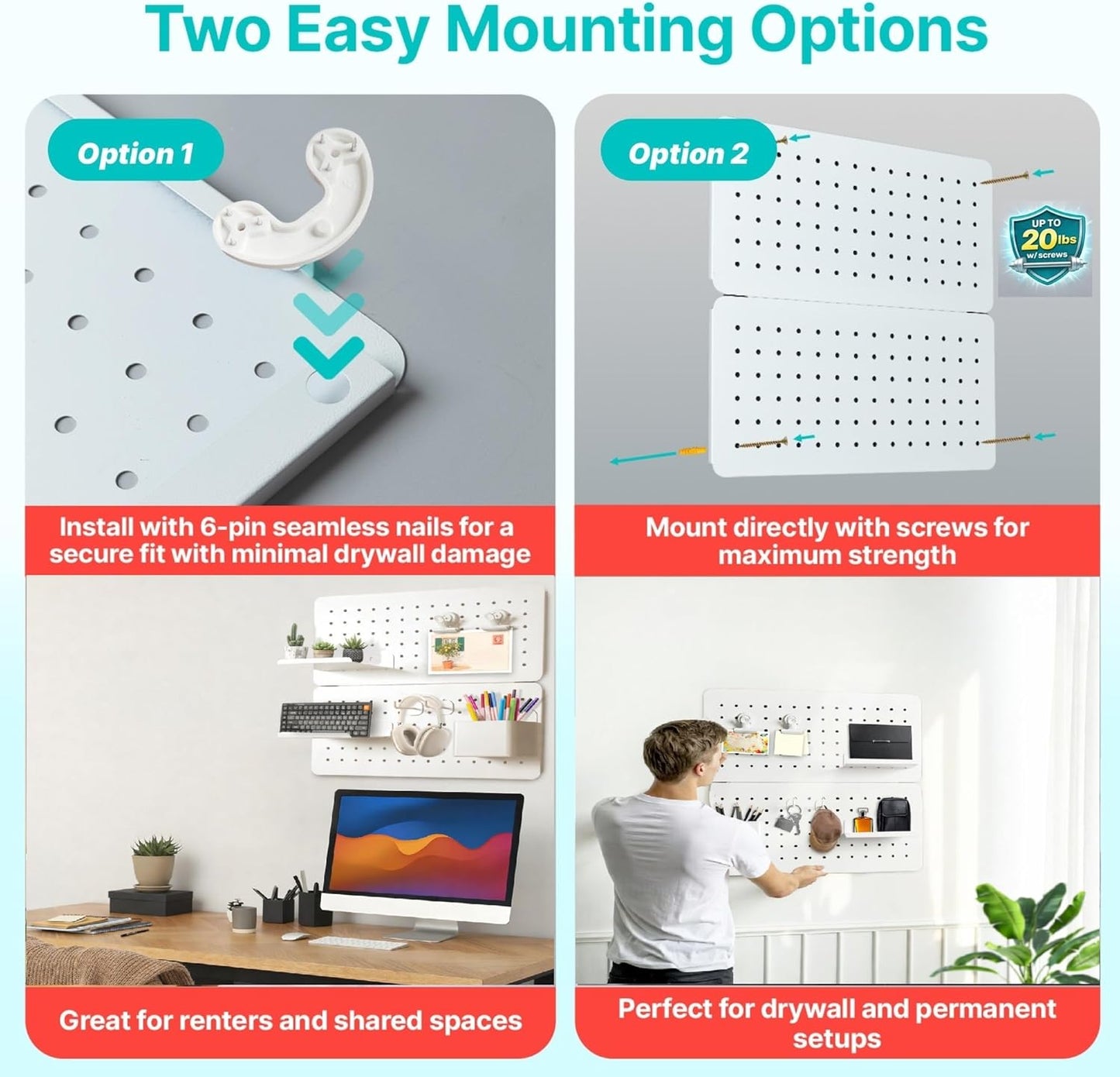 Upgraded Metal Pegboard Wall Organizer Kit – Magnetic, Heavy-Duty Peg Board with Shelves, Hooks & Clips – Wall Mount Storage for Office, Kids, Makeup, Garage & Home, Craft Organizer