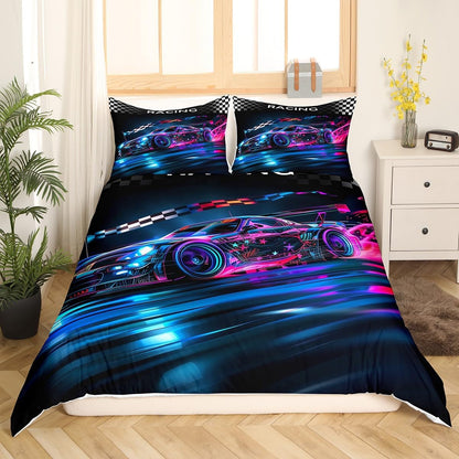 Drum Kit Duvet Cover,Kids Musical Instruments Bedding Set,Rock Music Comforter Cover for Boys Girls Room Decor,Neon Lighting Lightweight Bedspread Cover Twin Size with 1 Pillow Case(No Comforter)