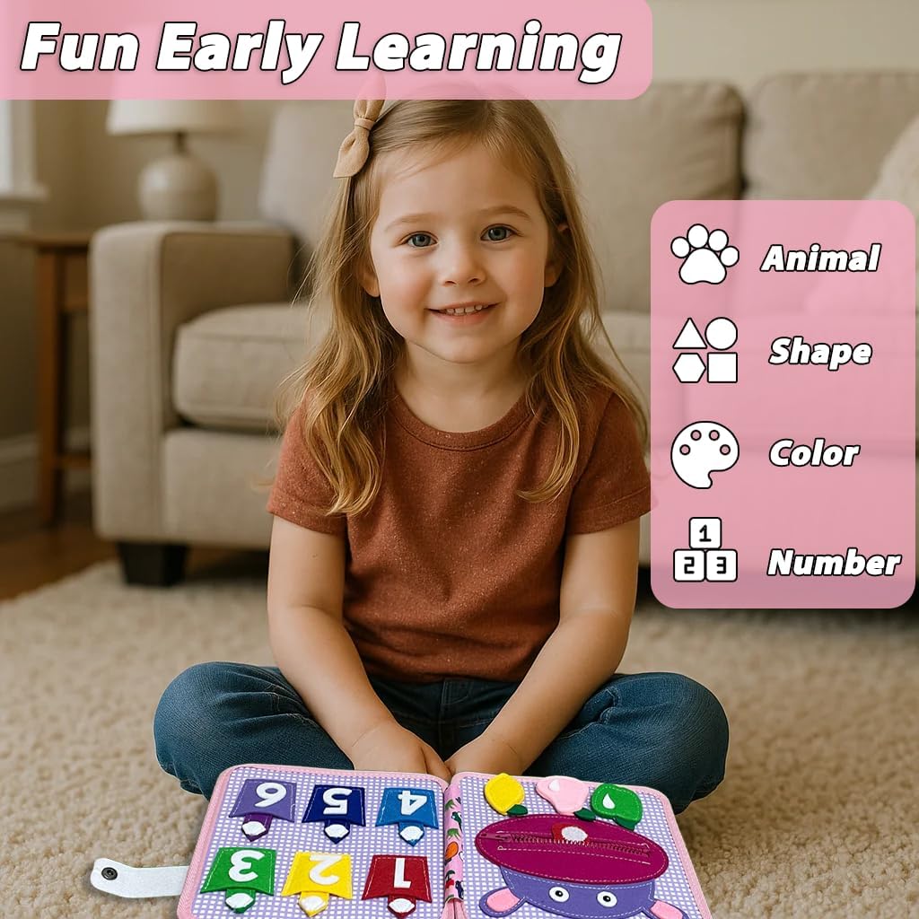 Cobelae Busy Book for Toddlers 1-3, Montessori Toys for 1 Year Old, Felt Farm Quiet Activity Book, Educational Busy Board, Toddler Travel Toy for Boys & Girls, Birthday Gift