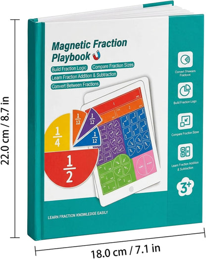 Magnetic Fraction Book, Magnetic Fraction Playbook, Book with Bar & Circles Pieces, Hands-On Math Manipulatives Learning Toy for Kids