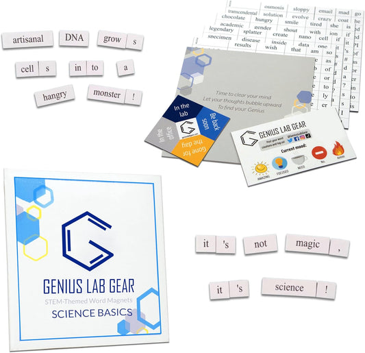 Science Word Magnets Kit - Funny Nerdy Poetry Set for College to PhD & Professional Scientists- Ideal Cool Geek Gifts for Office Refrigerator-Magnetic White Board - Perfect for STEM Students & Adults