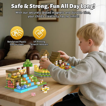 150pcs Magnetic Blocks,Magnetic Building Blocks STEM Toys for Kids Ages 3+,Magnet Tiles with Forest Animals Blocks Set, Educational Sensory Toys for Toddlers,Boys & Girls–Creative Game Gift