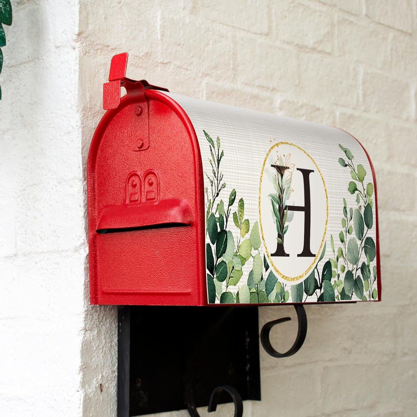 Tiamon Monogrammed L Mailbox Covers Magnetic Eucalyptus Welcome Letter Box Wrap Standard Size 21x18 Inch Spring Summer Leaves Mailbox Decor Eucalyptus Letter Numbers Decoration for Outdoor Garden Yard