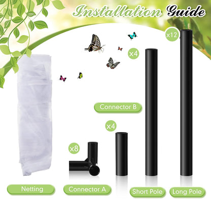 2 Pcs Monarch Butterfly Habitat Cage 30 Inch Tall Butterfly Enclosure Butterfly Hatching Kit Breathable Butterfly Mesh Cage with Sturdy PVC Frame Large Opening Door with Zipper for Hatching Butterfly